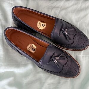 Girotti Navy Grnuine Leather Loafers with Tassels